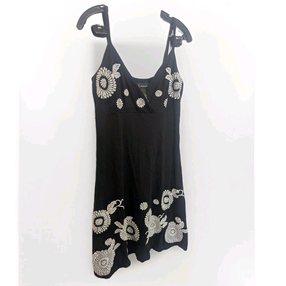 INC Boho Cottagecore Y2K Black Floral Embroidered Mini Dress Size Small